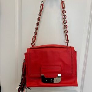 DVF Red Leather Chain-Handle Shoulder Bag